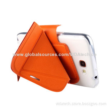 Folio and Flip Leather Case with Standing, Suitable for Samsung Galaxy Note2 Factory